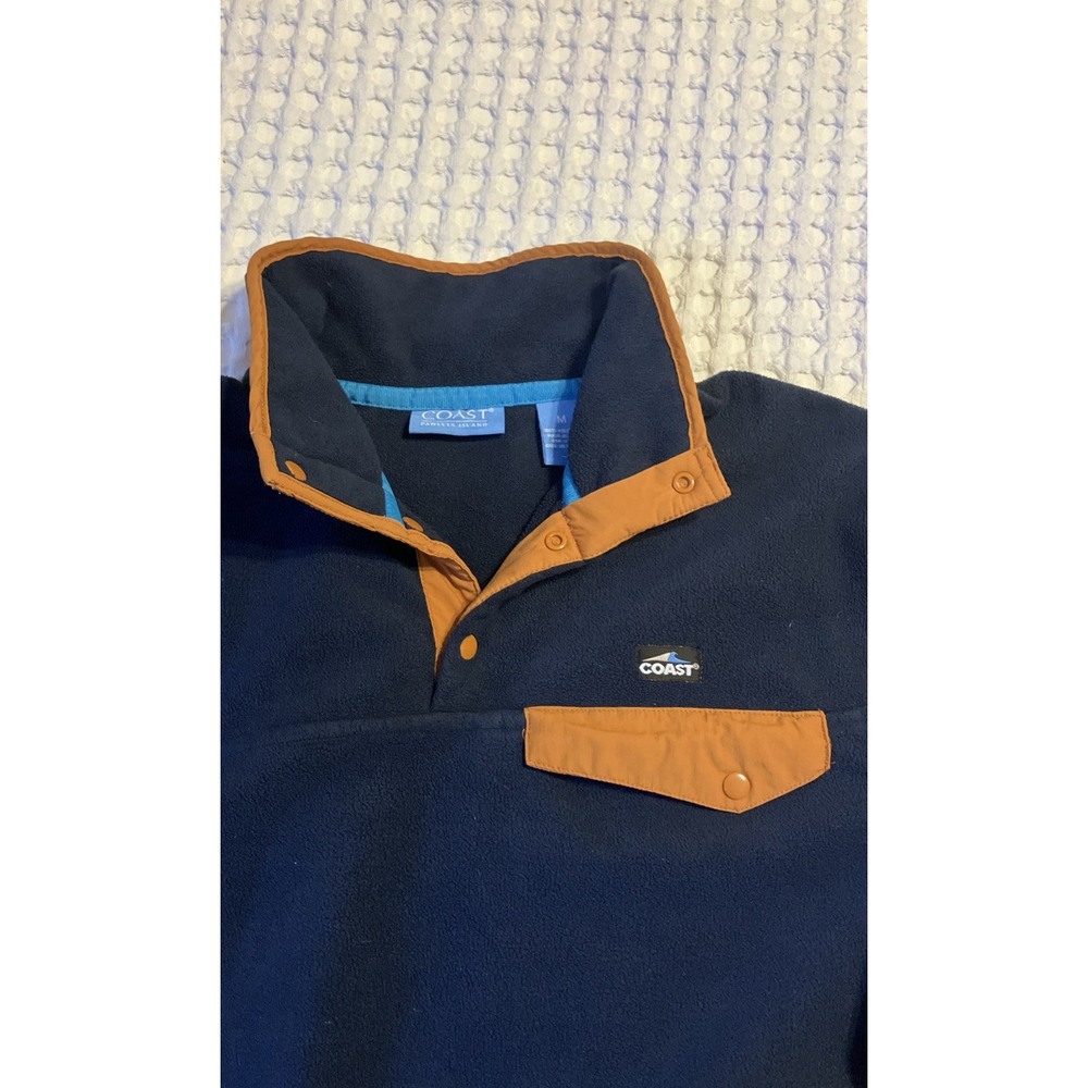 Coast Pawleys Snap Neck‎ Pullover Fleece Sweatshirt, Orange/Blue Mens Medium - Picture 10 of 12